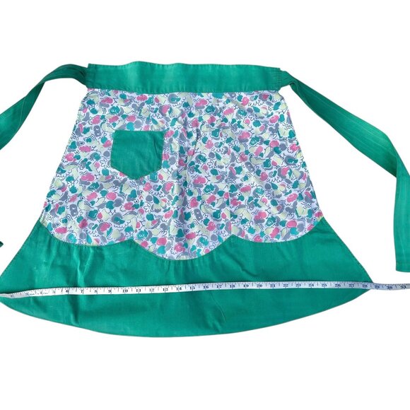 Vintage Apron With Scalloped Hem & Waistband Floral & Green 19" L Handmade - Picture 5 of 11